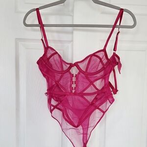 ASOS Valeria Mesh Underwire Corset Bodysuit – Hot Pink – Size XS